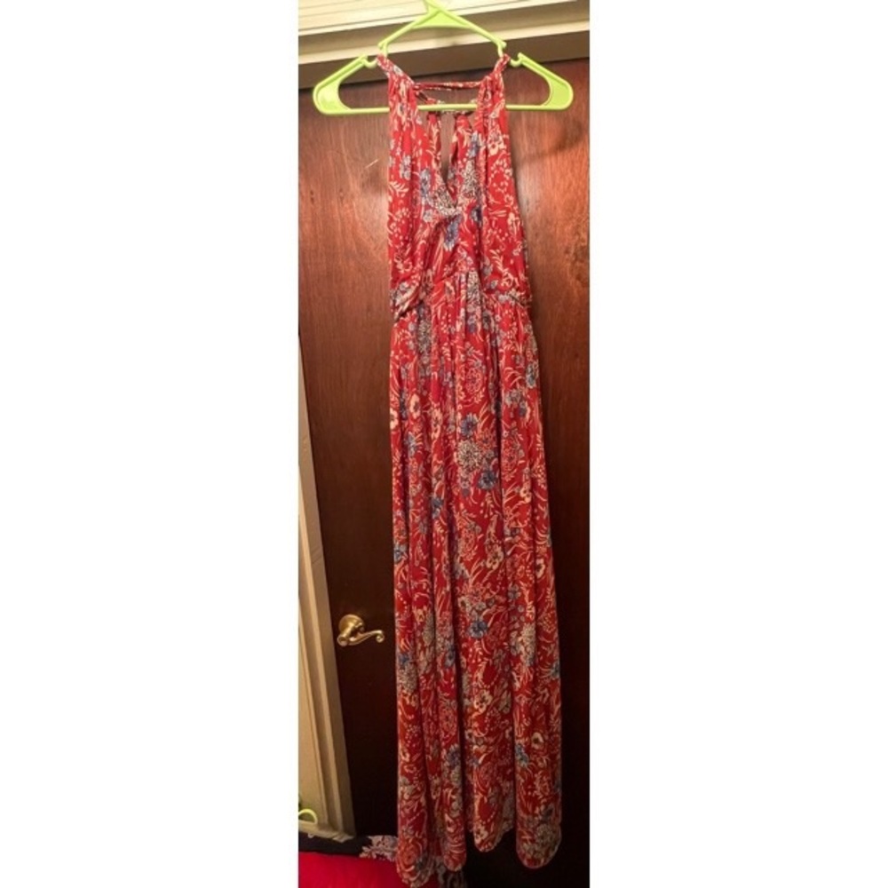 Aakaa red floral maxi dress